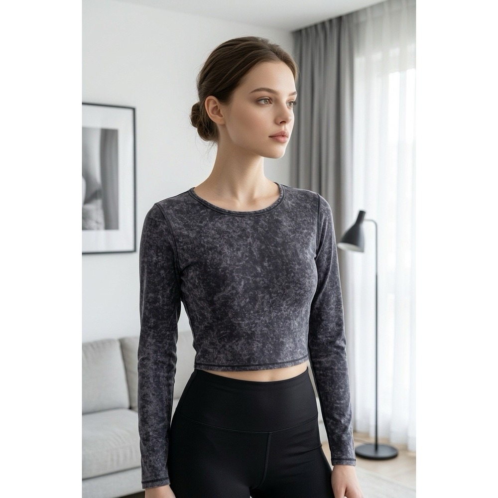 Lululemon Wunder Train Cropped Long Sleeve Top Black Gray Athletic Size 12